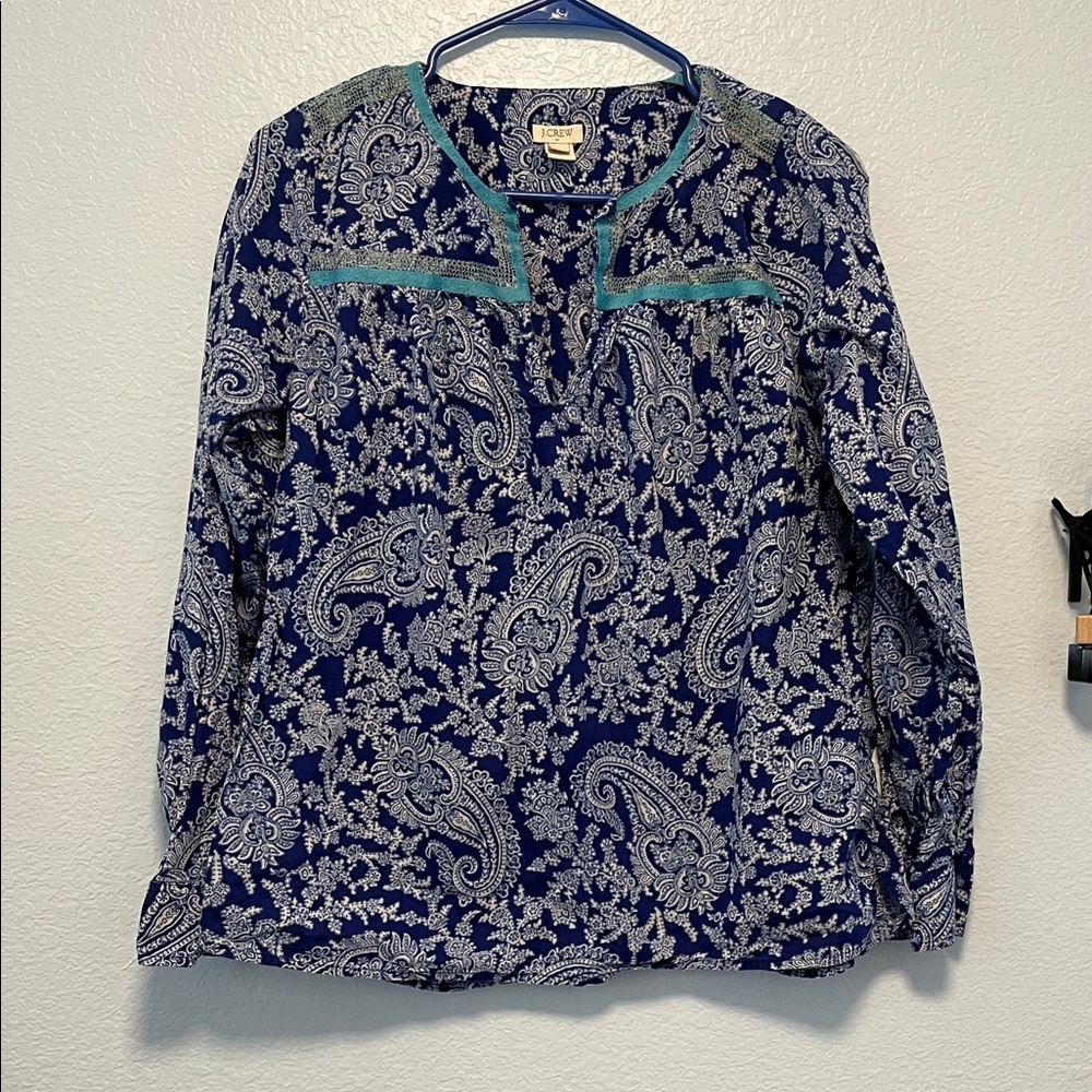 J. Crew Blue and White Paisley Blouse
